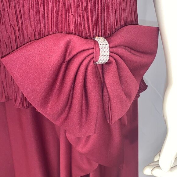 Vintage Burgundy After Dark Drop Waist Large Bow Party Dress Size 10 - Picture 5 of 16
